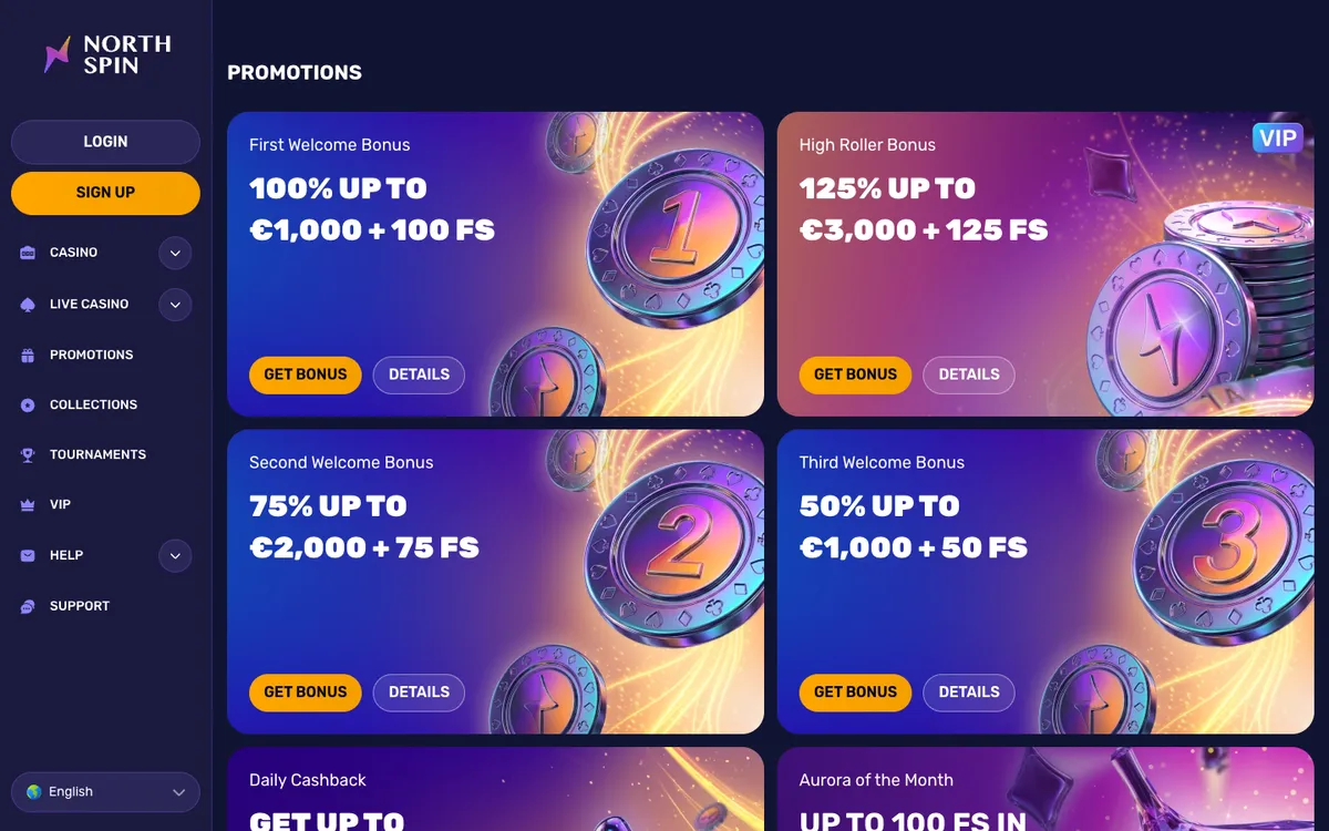 North Spin Casino — Promotions, captured from Austria
