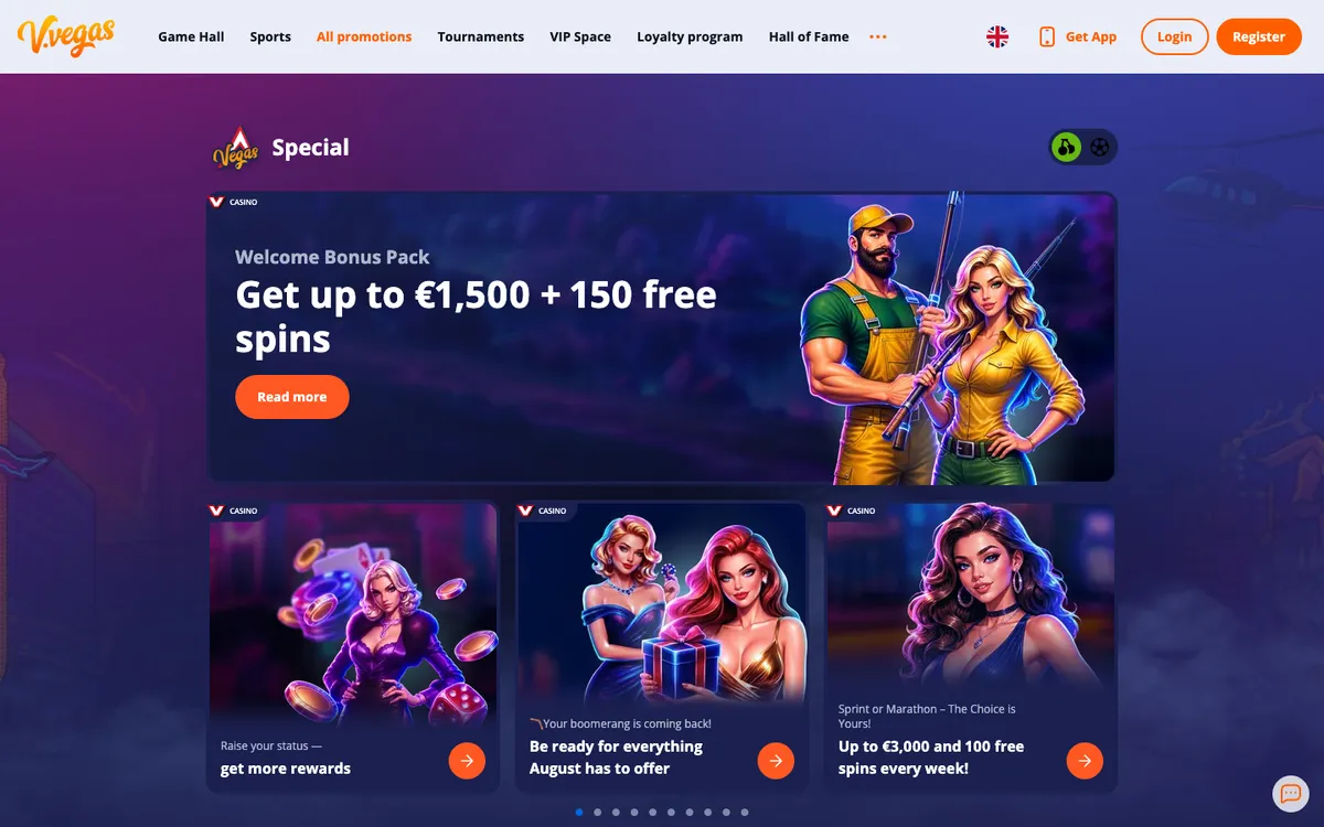 V.Vegas Casino — «Акции», снято из страны Бельгия