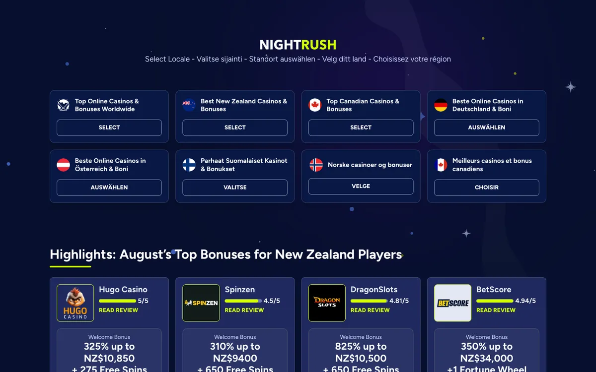 NightRush Casino — «Главная», снято из страны Новая Зеландия
