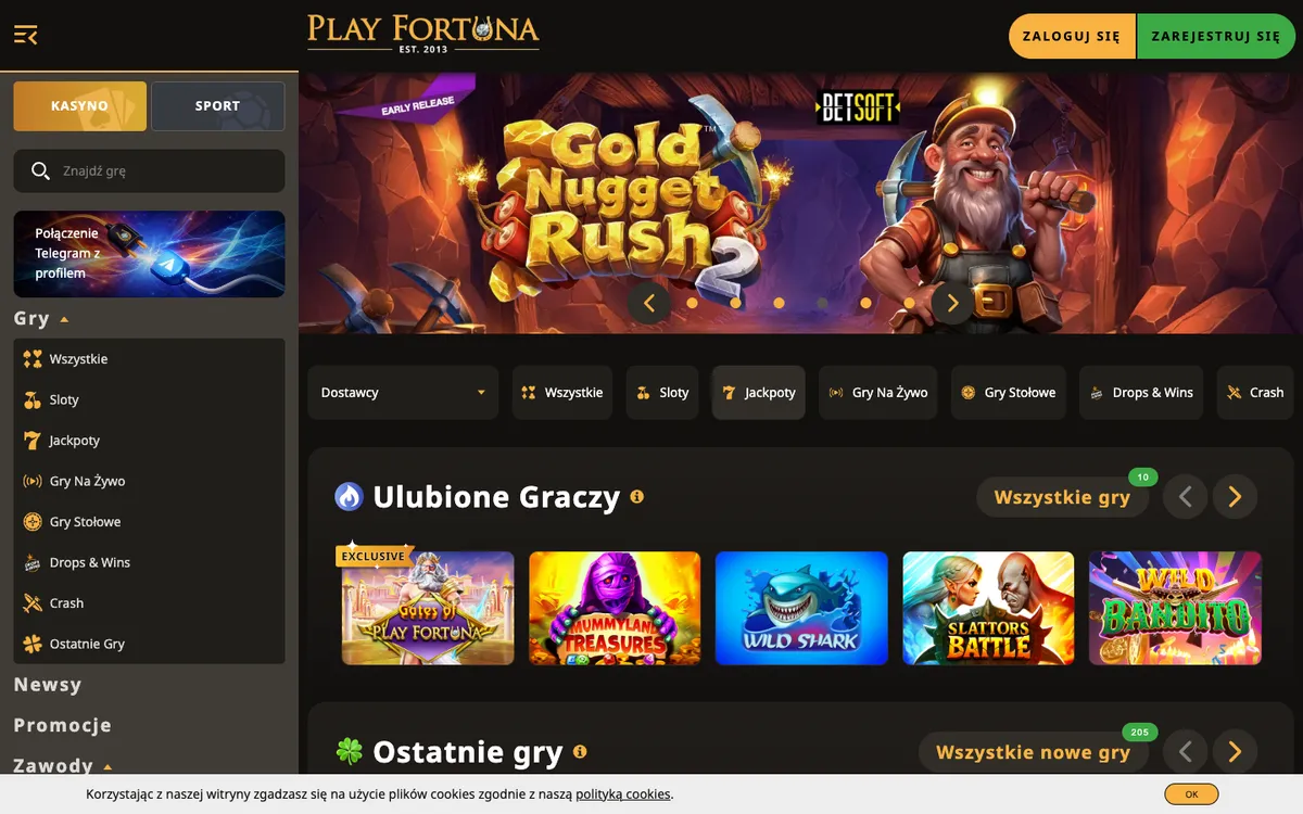 PlayFortuna Casino — Home page, captured from Poland
