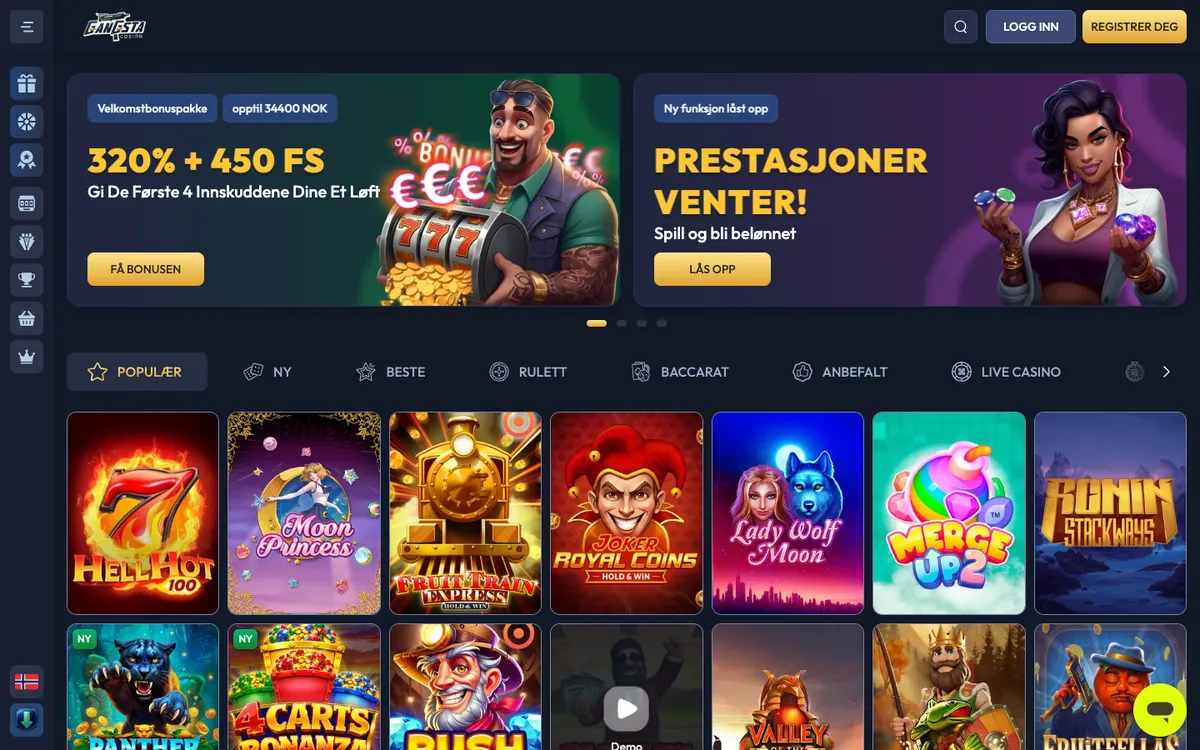 Gangsta Casino — Home page, captured from Norway