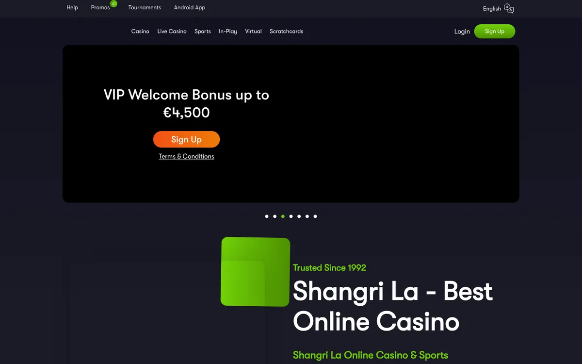 Shangri La Casino — Home page, captured from Canada