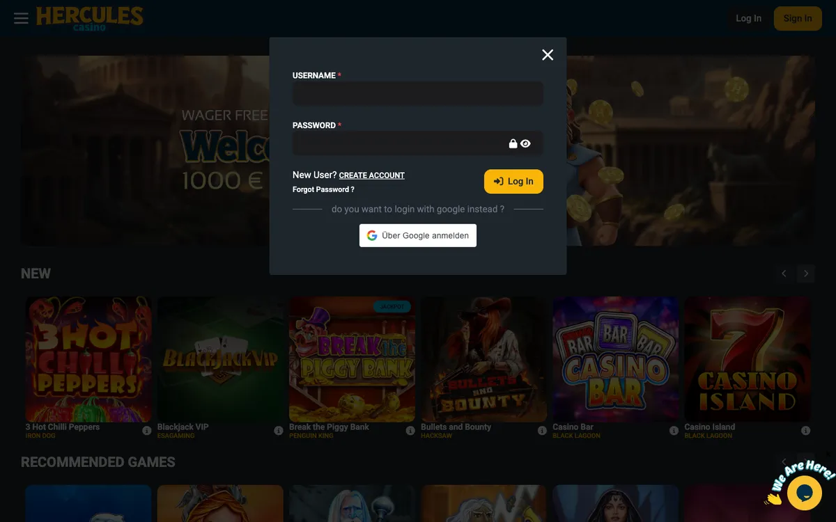 Hercules Casino — «Регистрация», снято из страны Германия