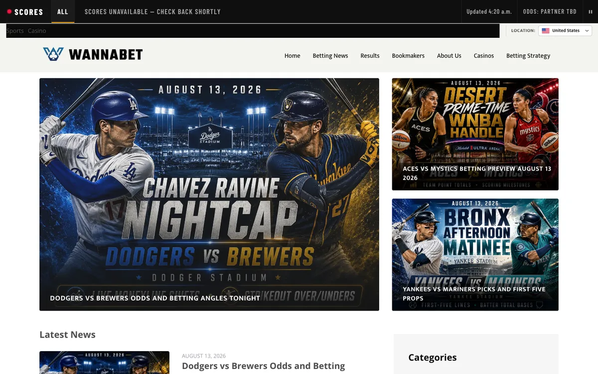 WannaBet Casino — Home page, captured from United States