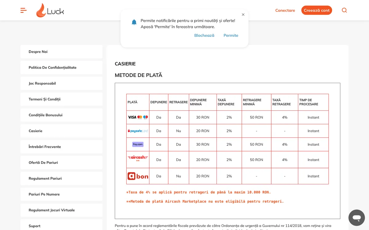 Luck Casino — Payments, captured from Romania