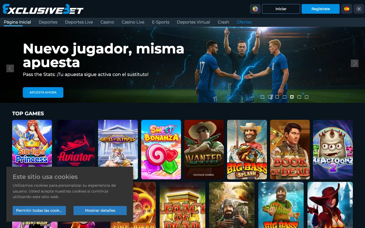 ExclusiveBet Casino — Home page, captured from Mexico