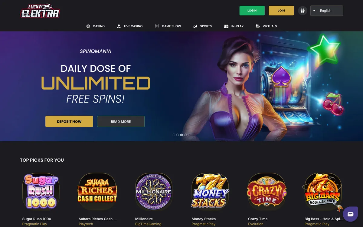 LuckyElektra Casino — Home page, captured from New Zealand