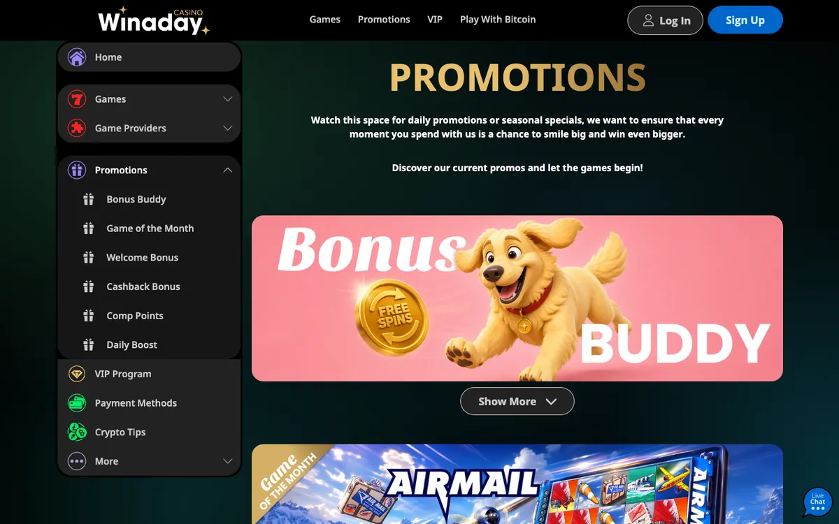 Win A Day Casino — Promotions, captured from Austria