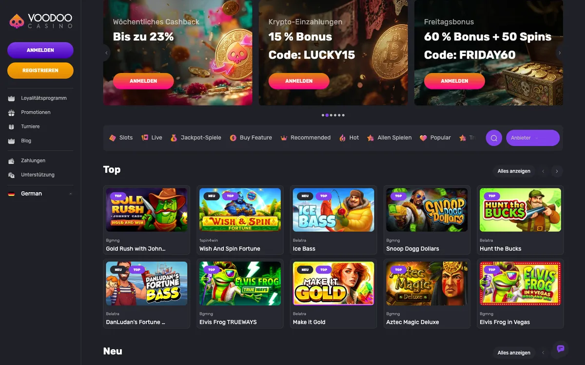 Voodoo Casino — «Главная», снято из страны Австрия