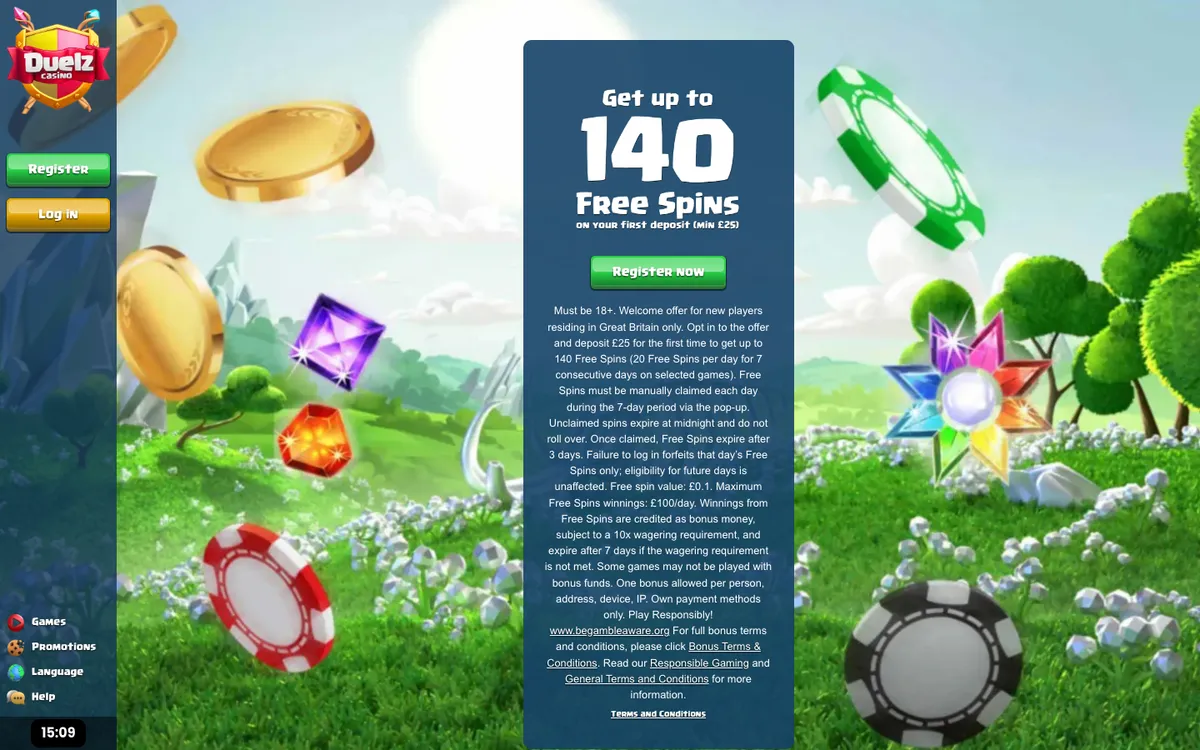 Duelz Casino — «Главная», снято из страны Великобритания