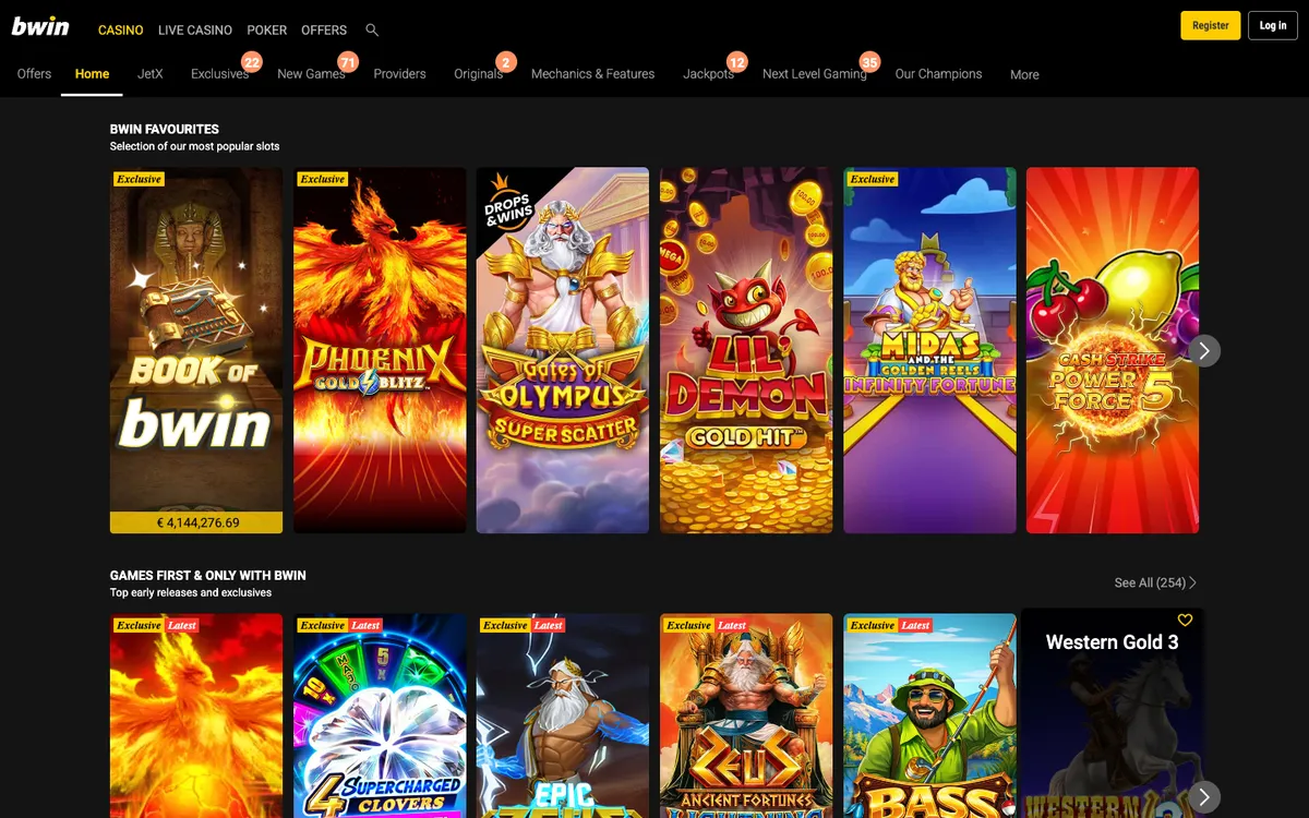 bwin Casino — Home page, captured from Hungary