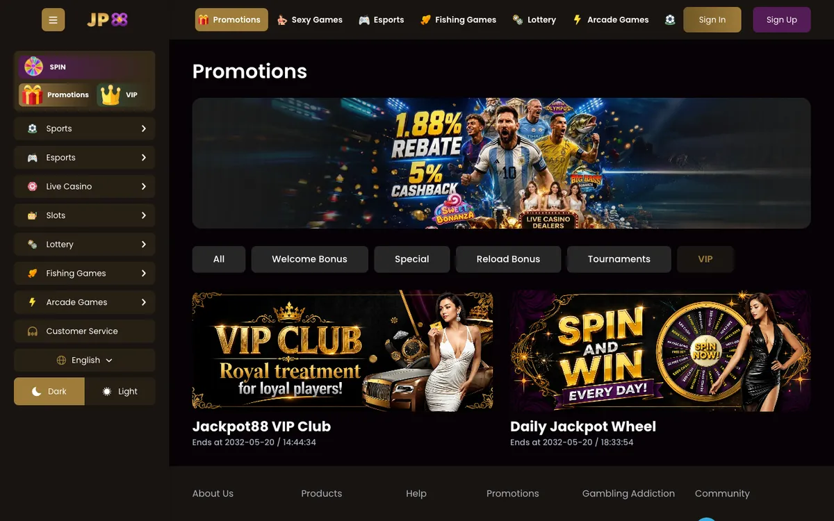 Jackpot88 Casino — Promotions, captured from Indonesia