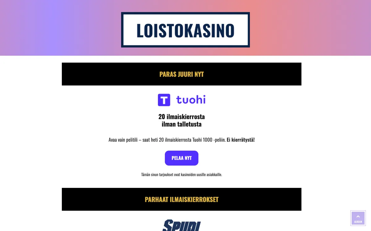Loistokasino Casino — Home page, captured from Finland