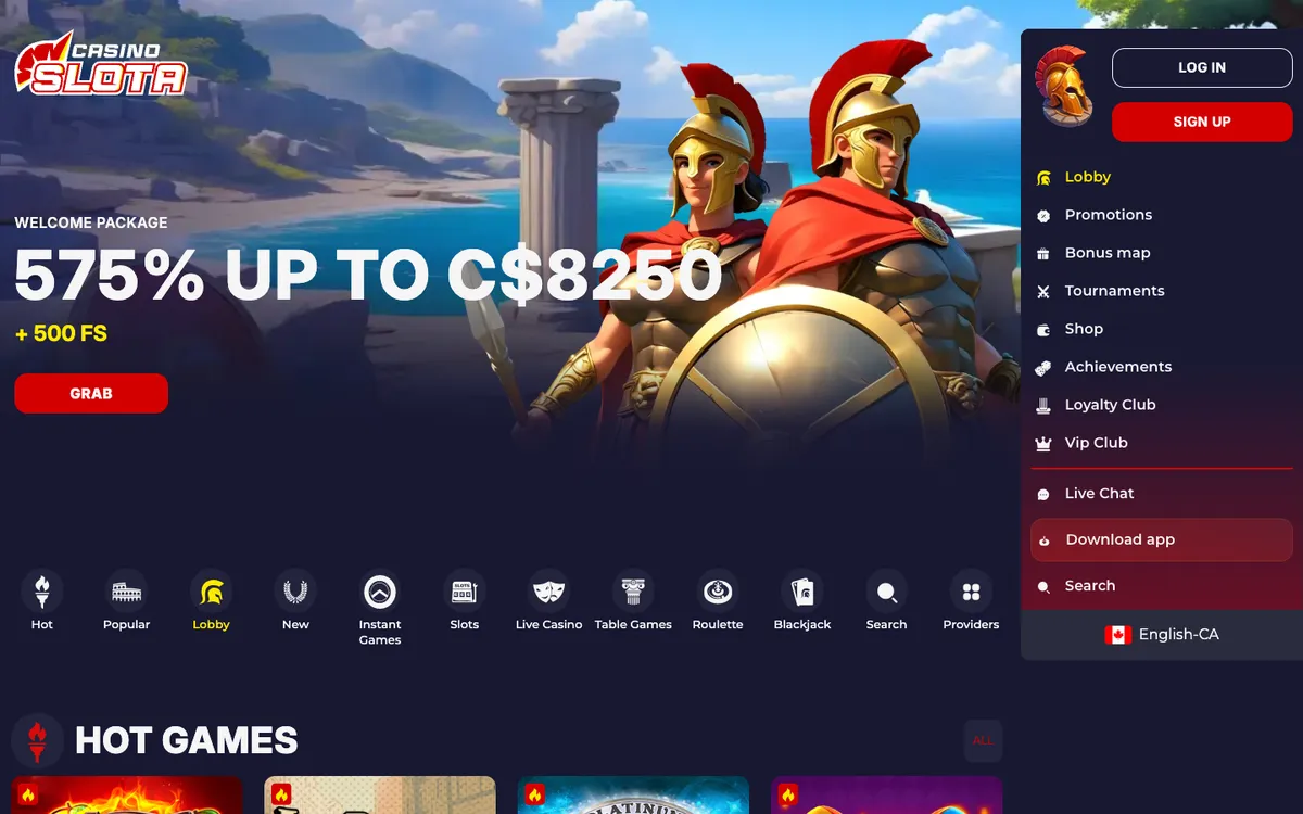 Slota Casino — «Главная», снято из страны Канада