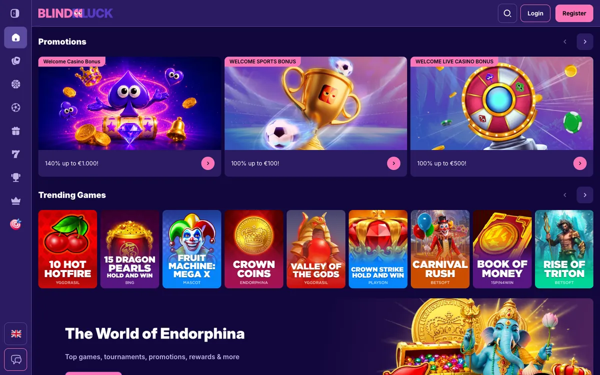 Blindluck Casino — «Главная», снято из страны Бельгия