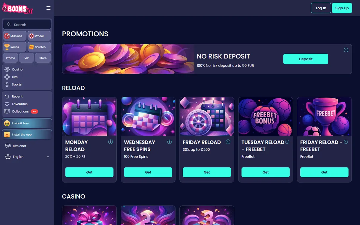 BoomsBet Casino — Promotions, captured from Canada