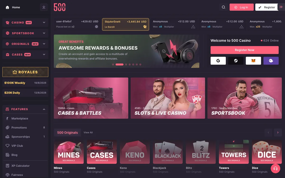 500 Casino — Home page, captured from United Arab Emirates
