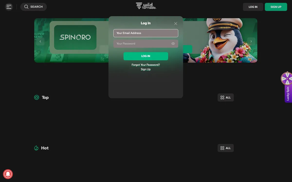 Wild Tornado Casino — Sign-up, captured from Japan