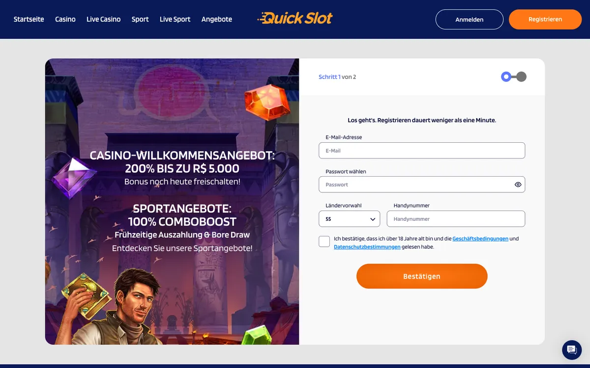 QuickSlot Casino — Sign-up, captured from Austria