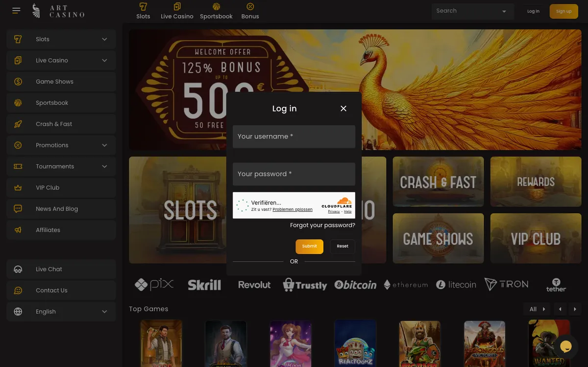 ArtCasino — Sign-up, captured from Belgium