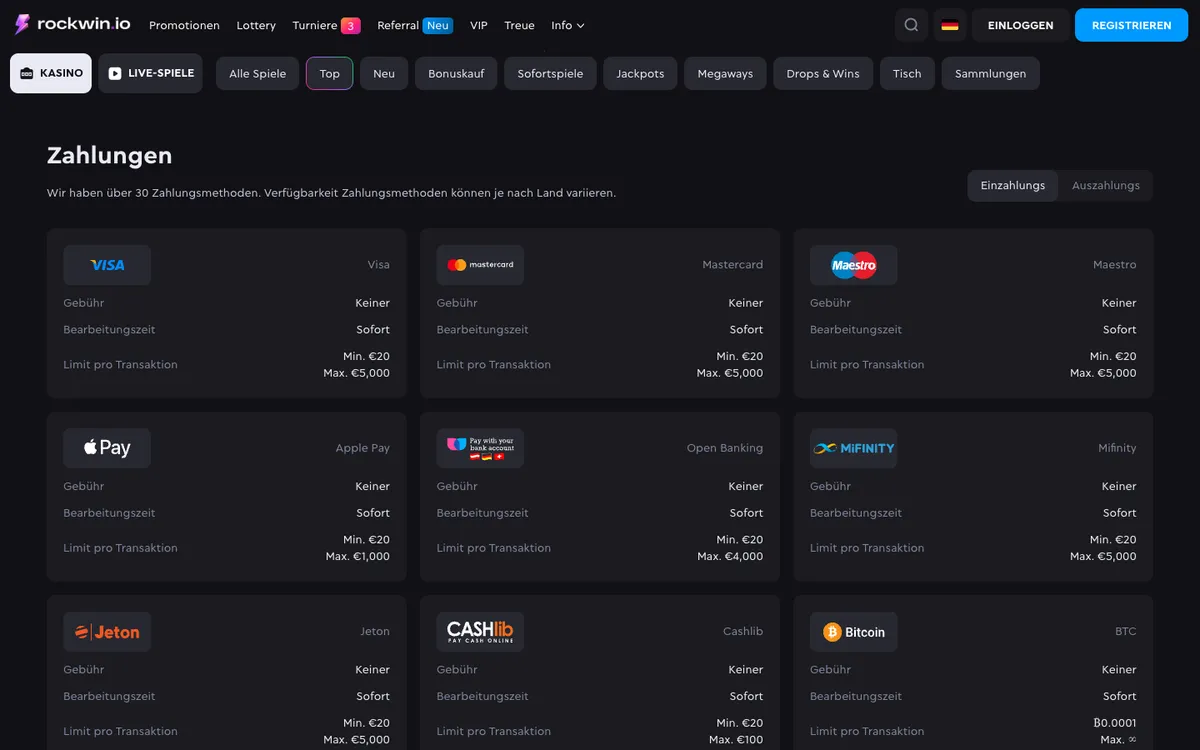 Rockwin Casino — Payments, captured from Austria