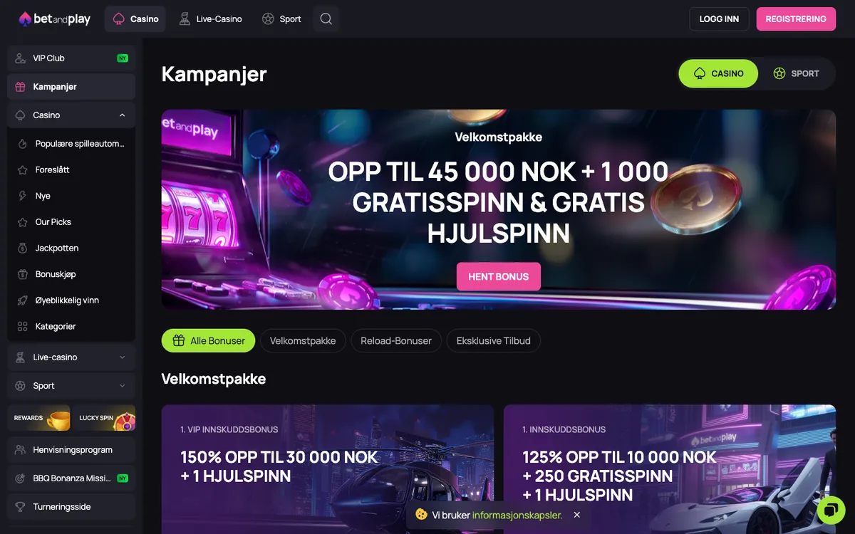 Betandplay Casino — Promotions, captured from Norway