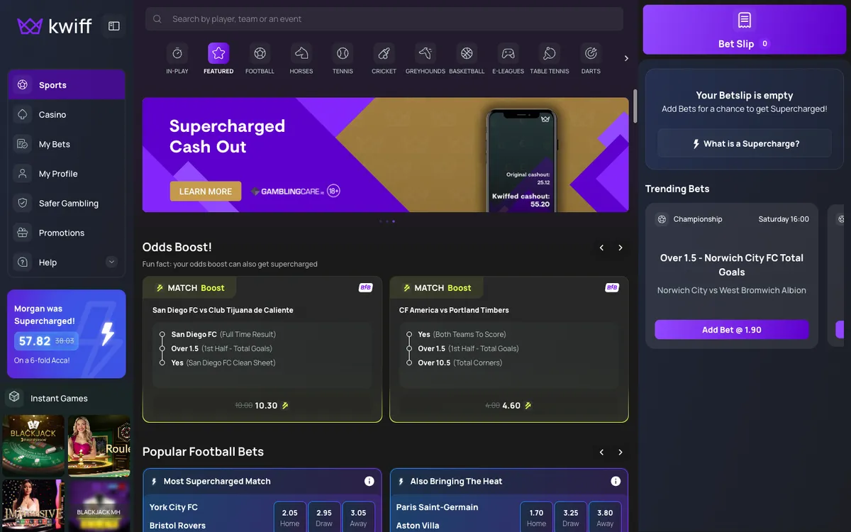 Kwiff Casino — Home page, captured from Germany