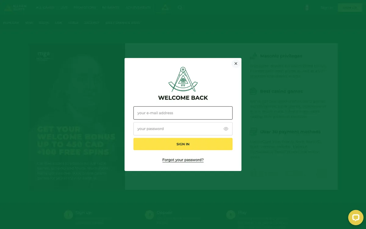 Mason Slots Casino — Sign-up, captured from Canada