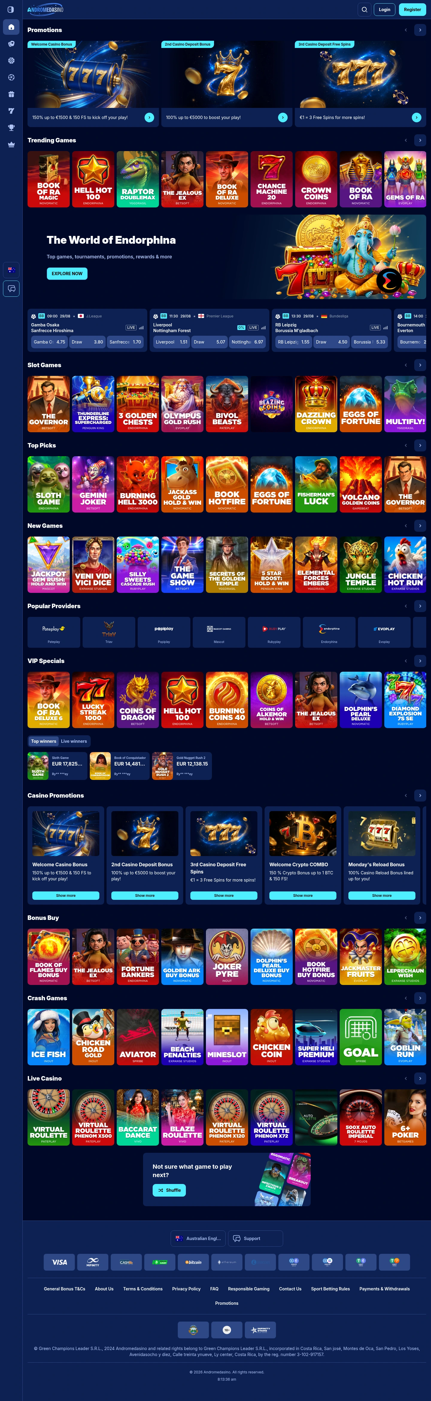 Andromedasino Casino — «Главная», снято из страны Австралия