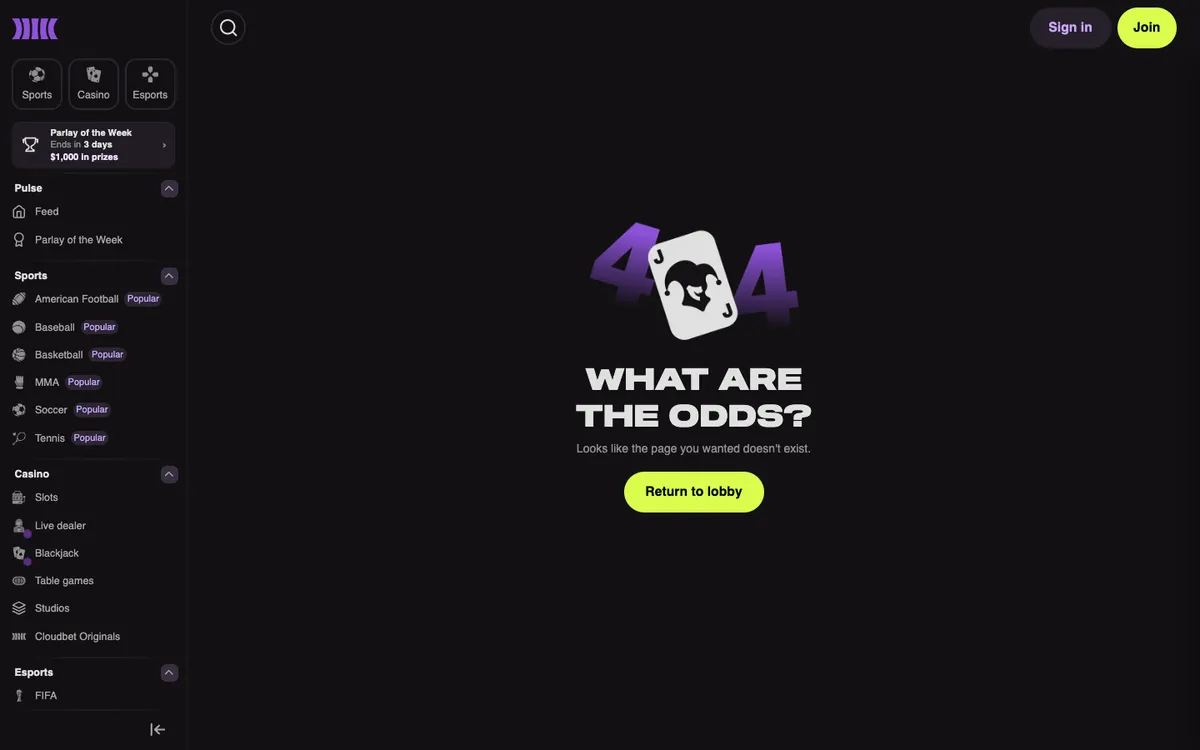 Cloudbet Casino — Home page, captured from Indonesia