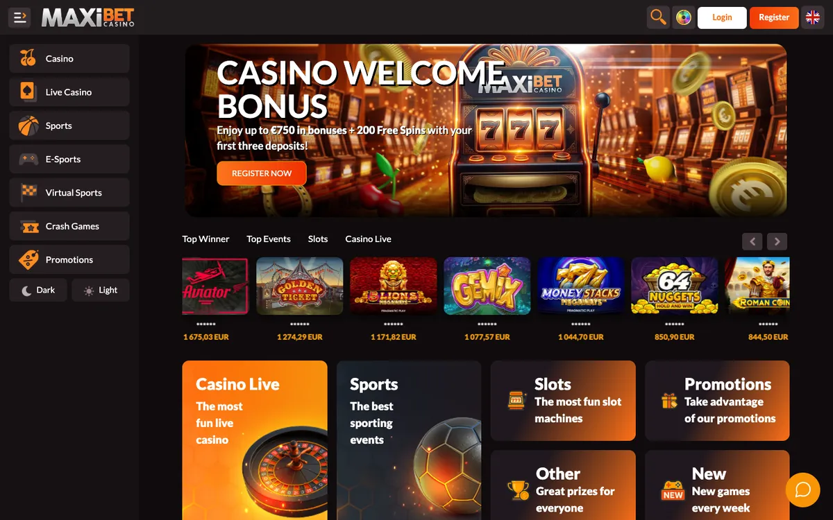 Maxibet Casino — Home page, captured from Czechia