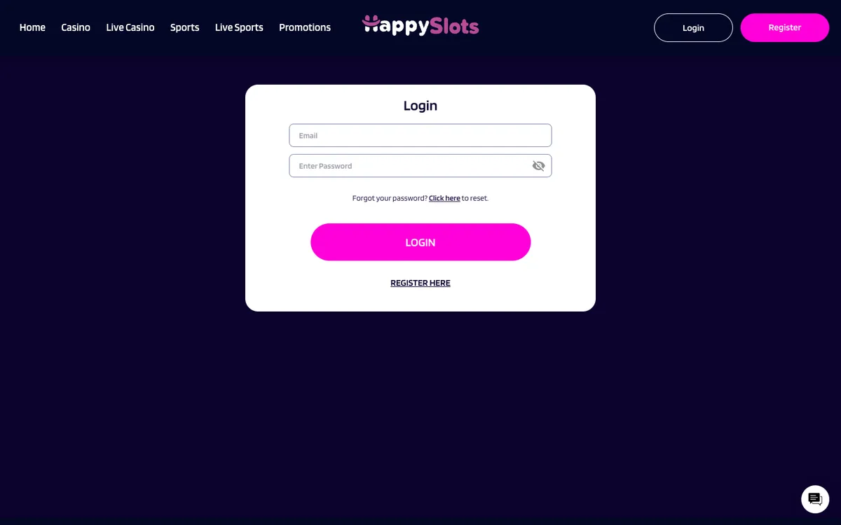 HappySlots Casino — Sign-up, captured from Belgium