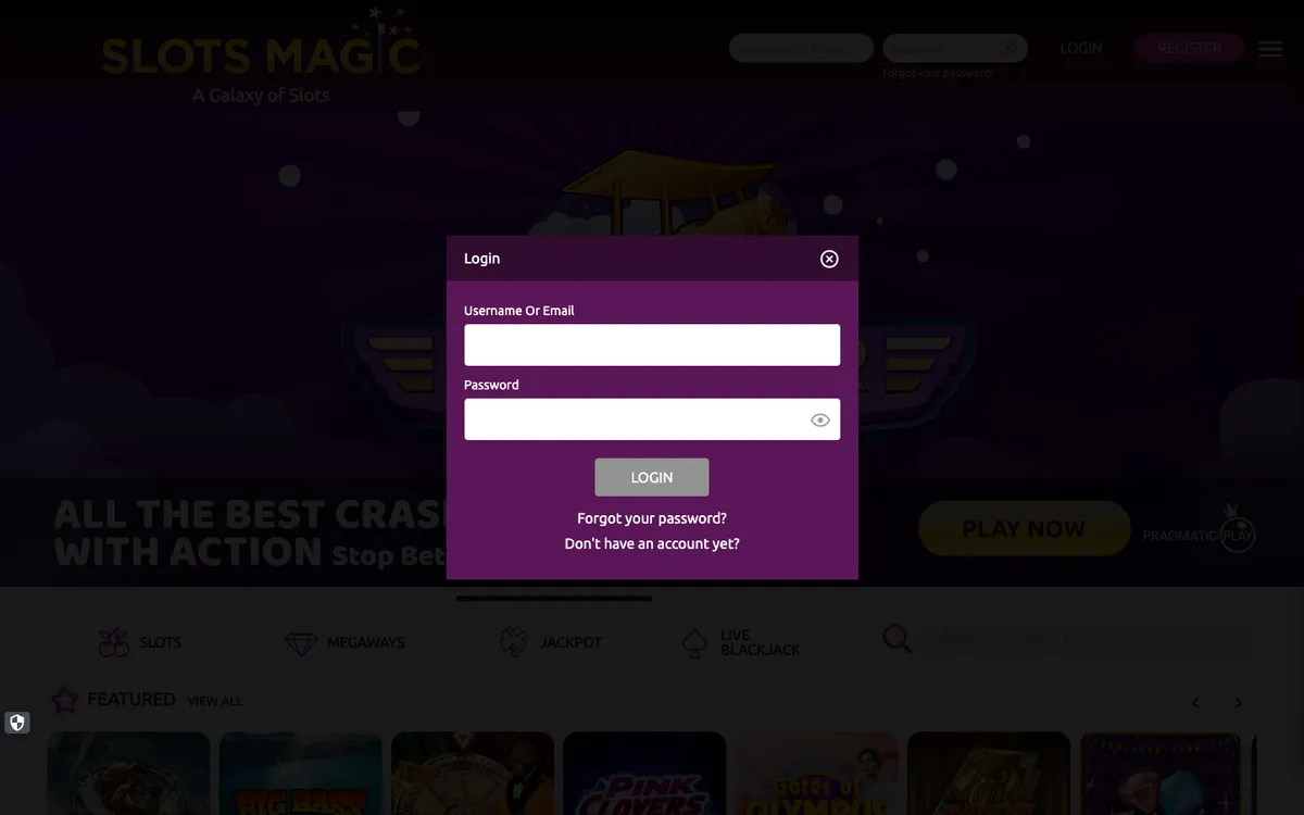 Slots Magic Casino — Sign-up, captured from United Kingdom