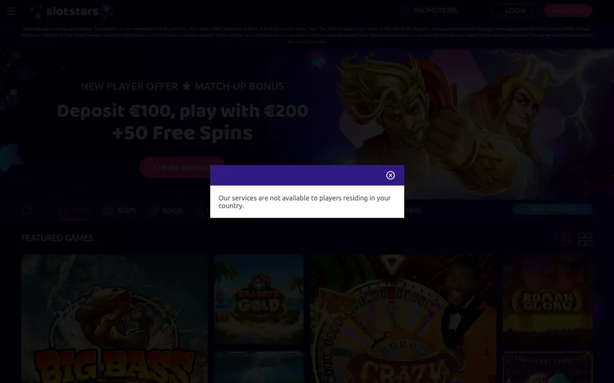 Slotstars Casino — «Регистрация», снято из страны Новая Зеландия