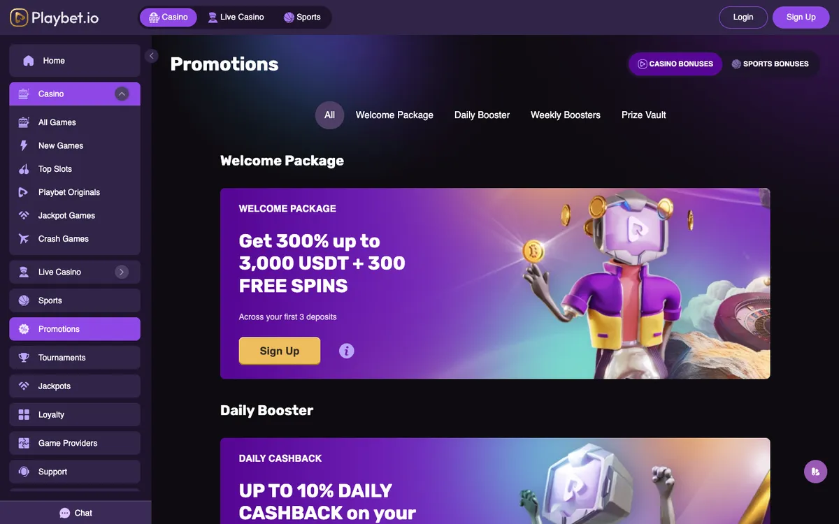Playbet.io Casino — Promotions, captured from South Africa