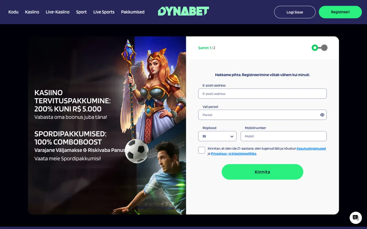 Dynabet Casino — Sign-up, captured from Estonia