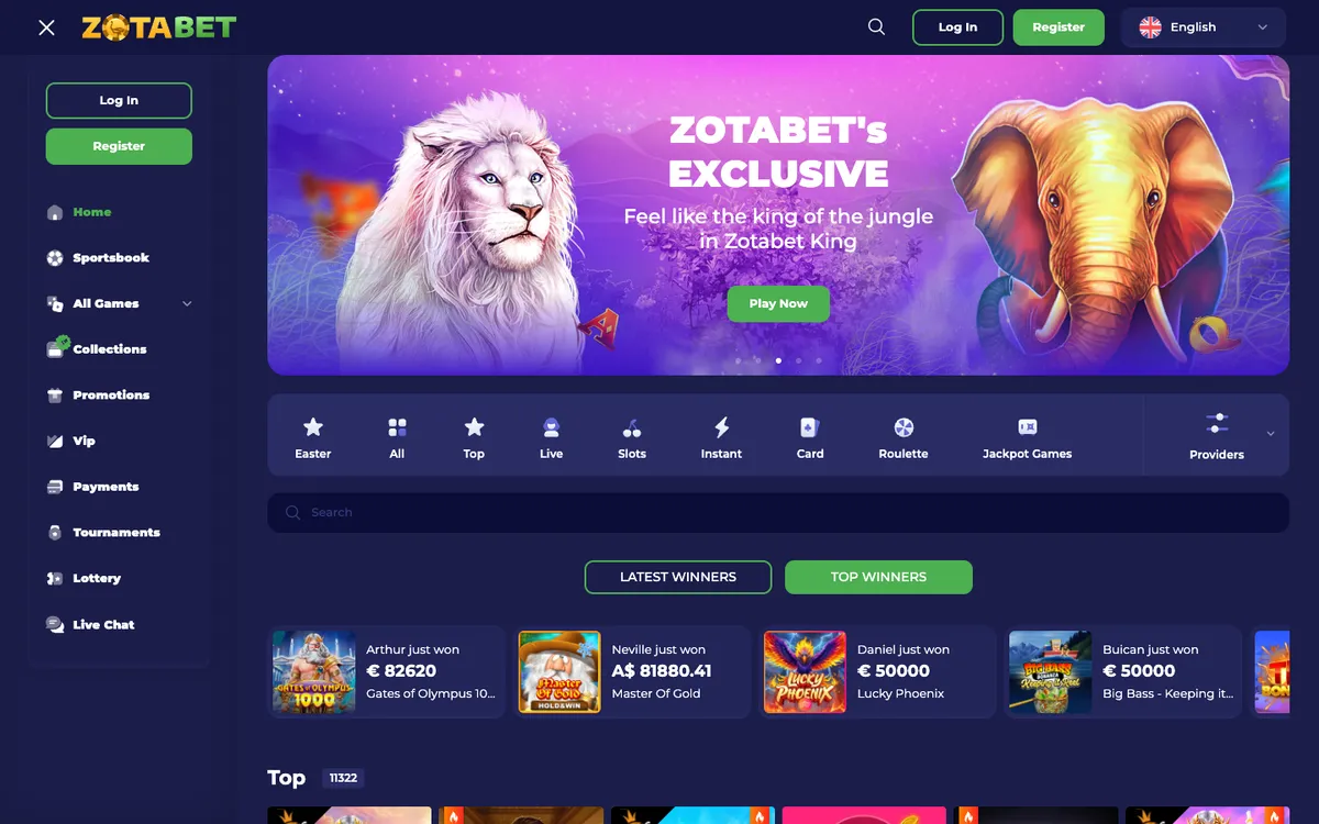 Zotabet Casino — Home page, captured from Norway