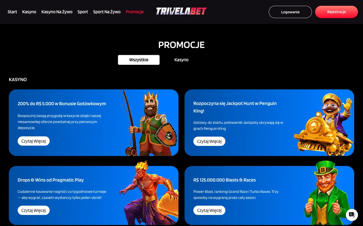 TrivelaBet Casino — Promotions, captured from Poland