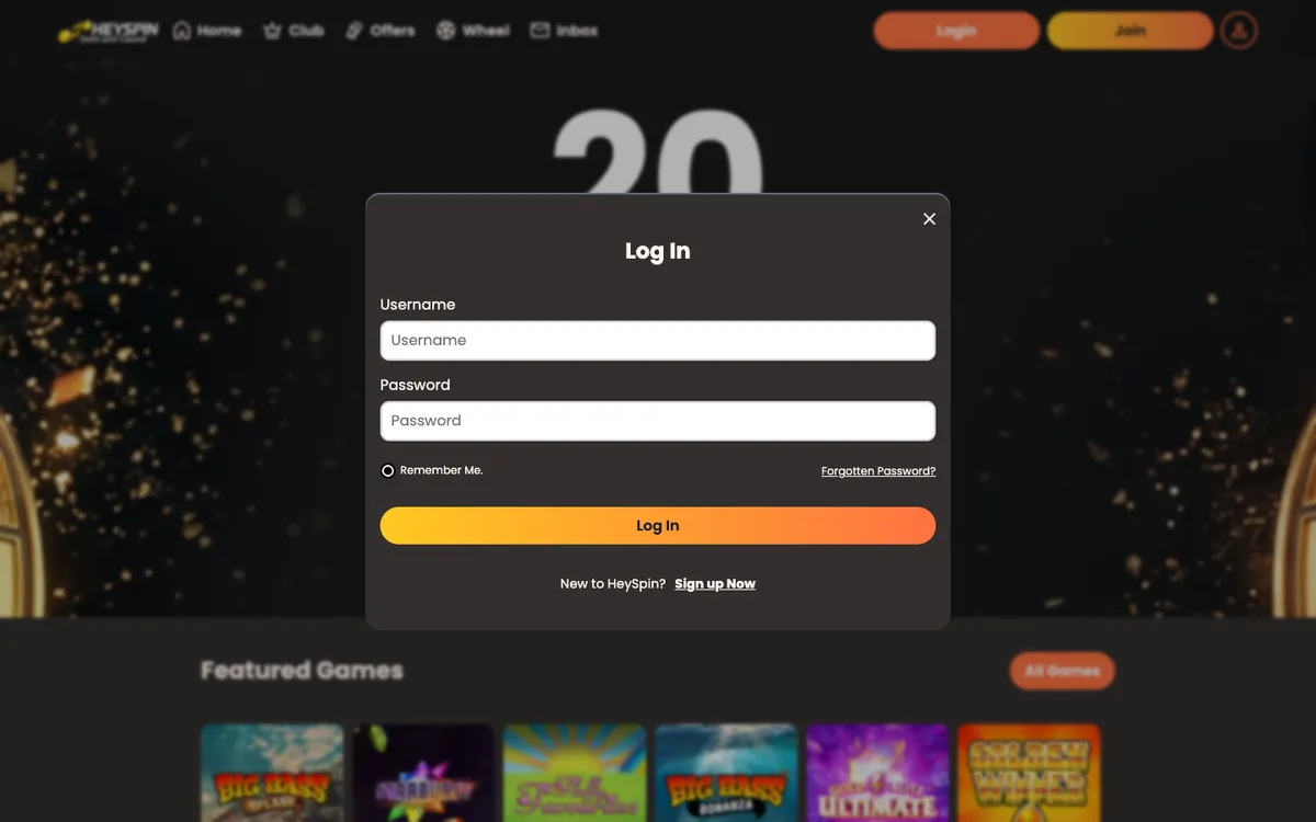 HeySpin Casino — «Регистрация», снято из страны Бразилия