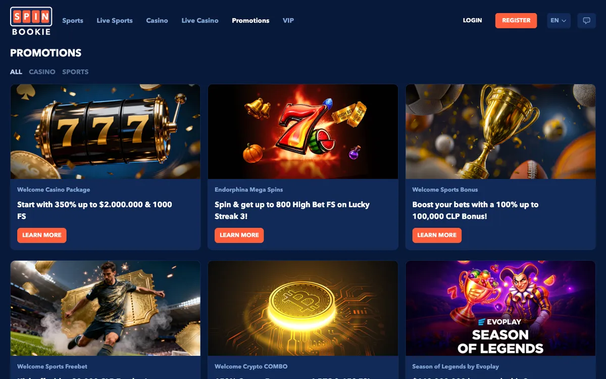 Spinbookie Casino — Promotions, captured from Chile