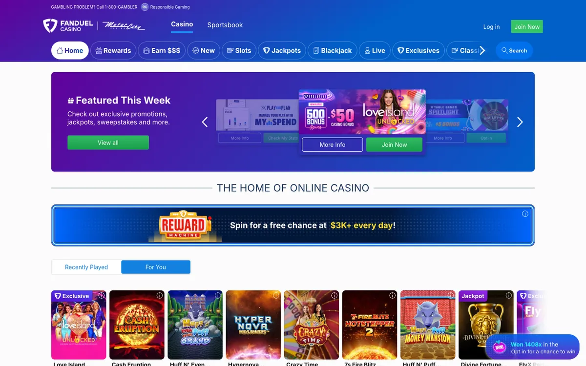 FanDuel Casino USA — Home page, captured from United States