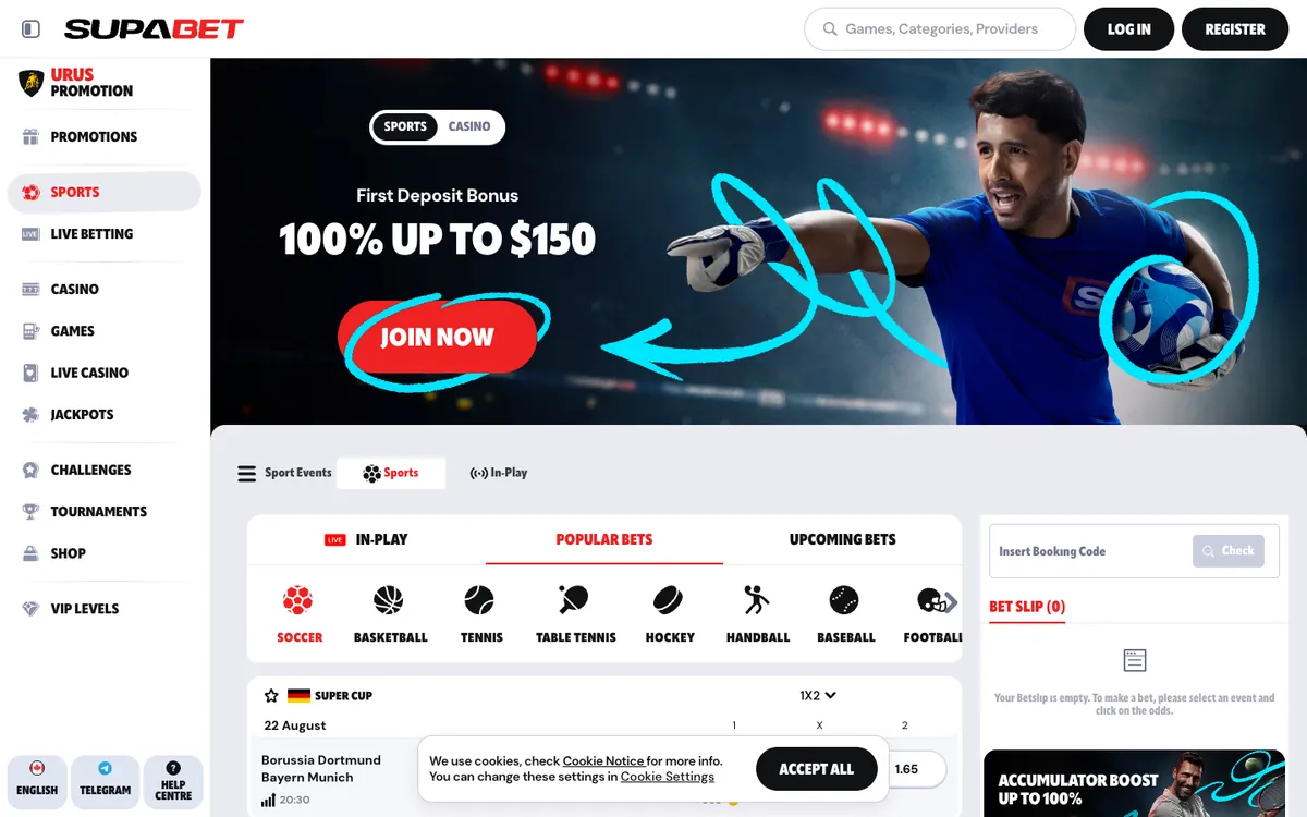 Supabet Casino — Home page, captured from Canada