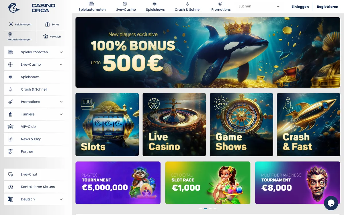 Casino Orca — Home page, captured from Austria