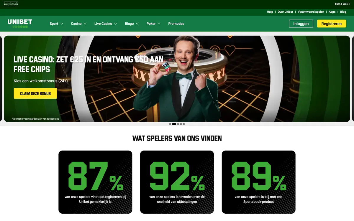 Unibet Casino NL — Home page, captured from Netherlands