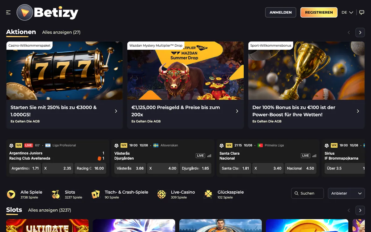 Betizy Casino — «Главная», снято из страны Германия