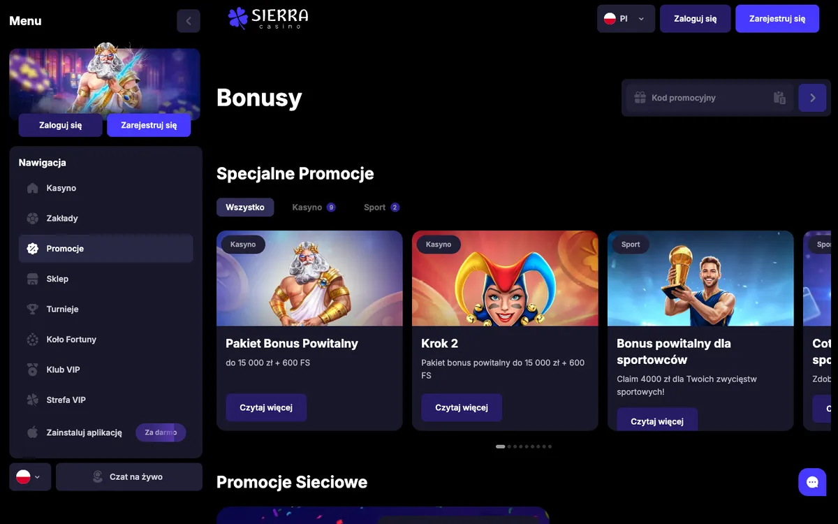 Sierra Casino — Promotions, captured from Poland