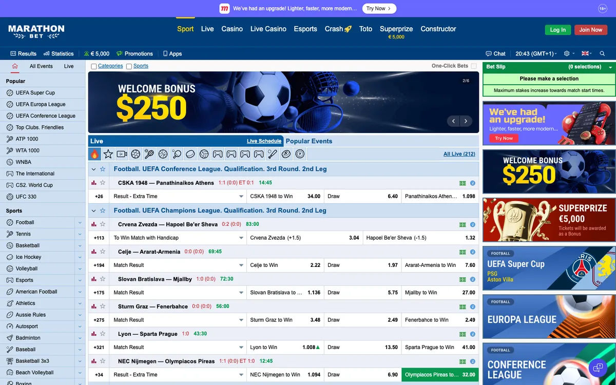 Marathonbet Casino — Home page, captured from South Africa
