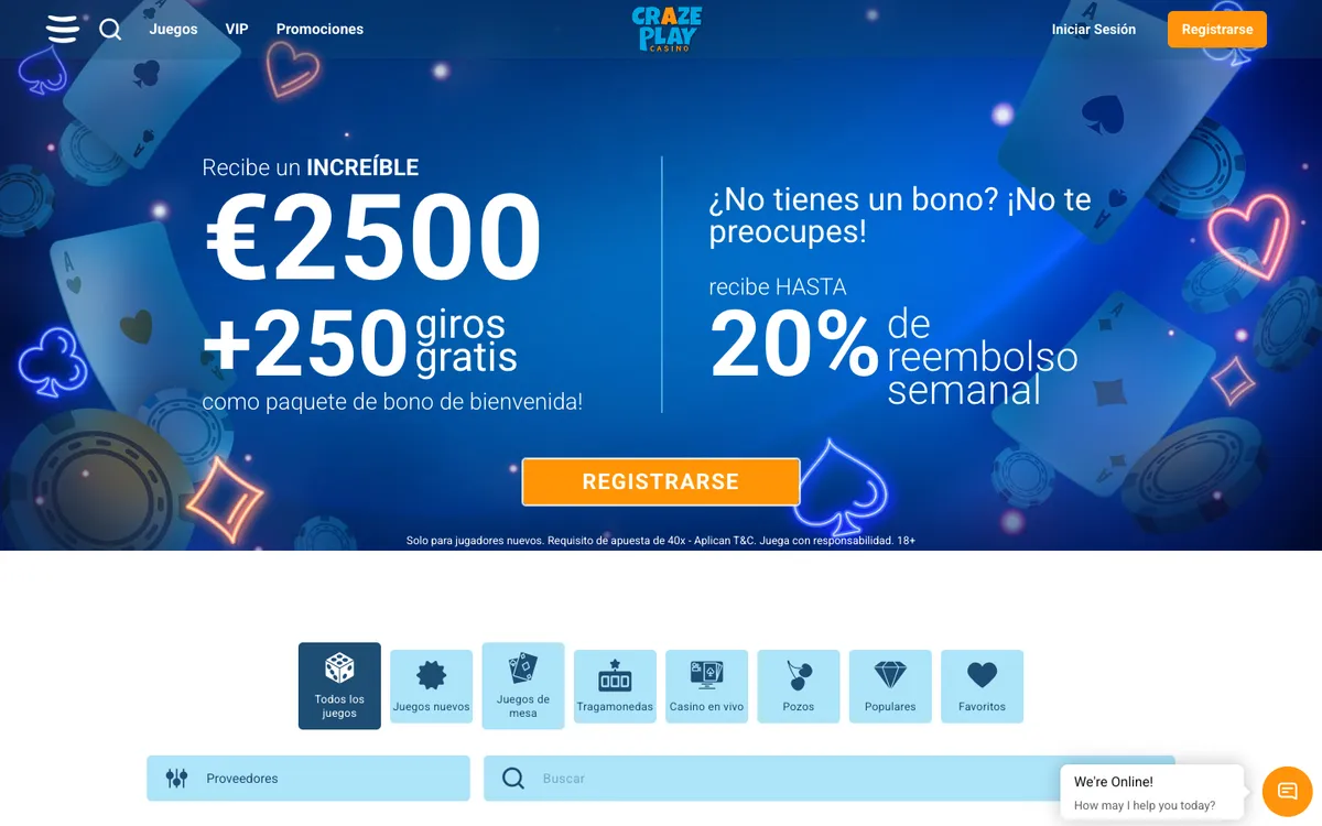 CrazePlay Casino — Home page, captured from Spain