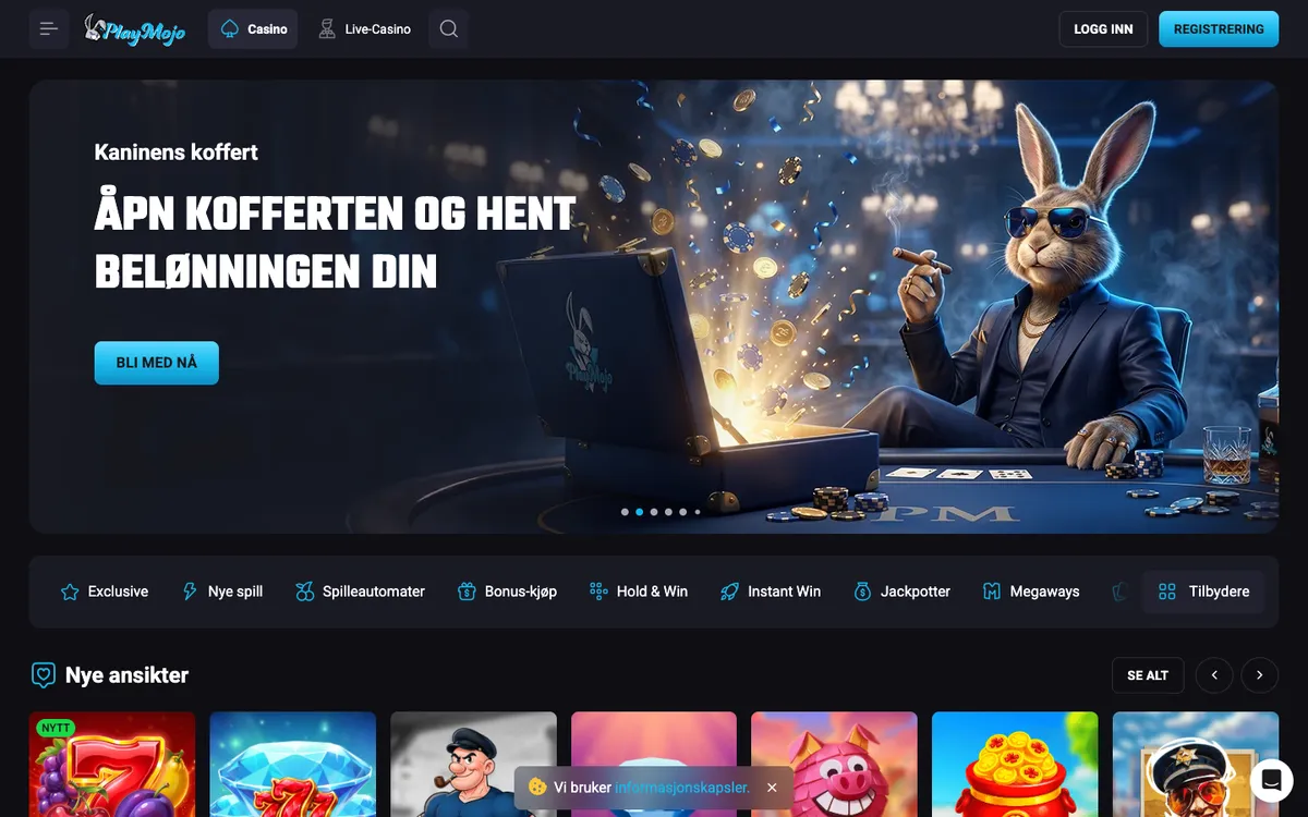PlayMojo Casino — «Главная», снято из страны Норвегия