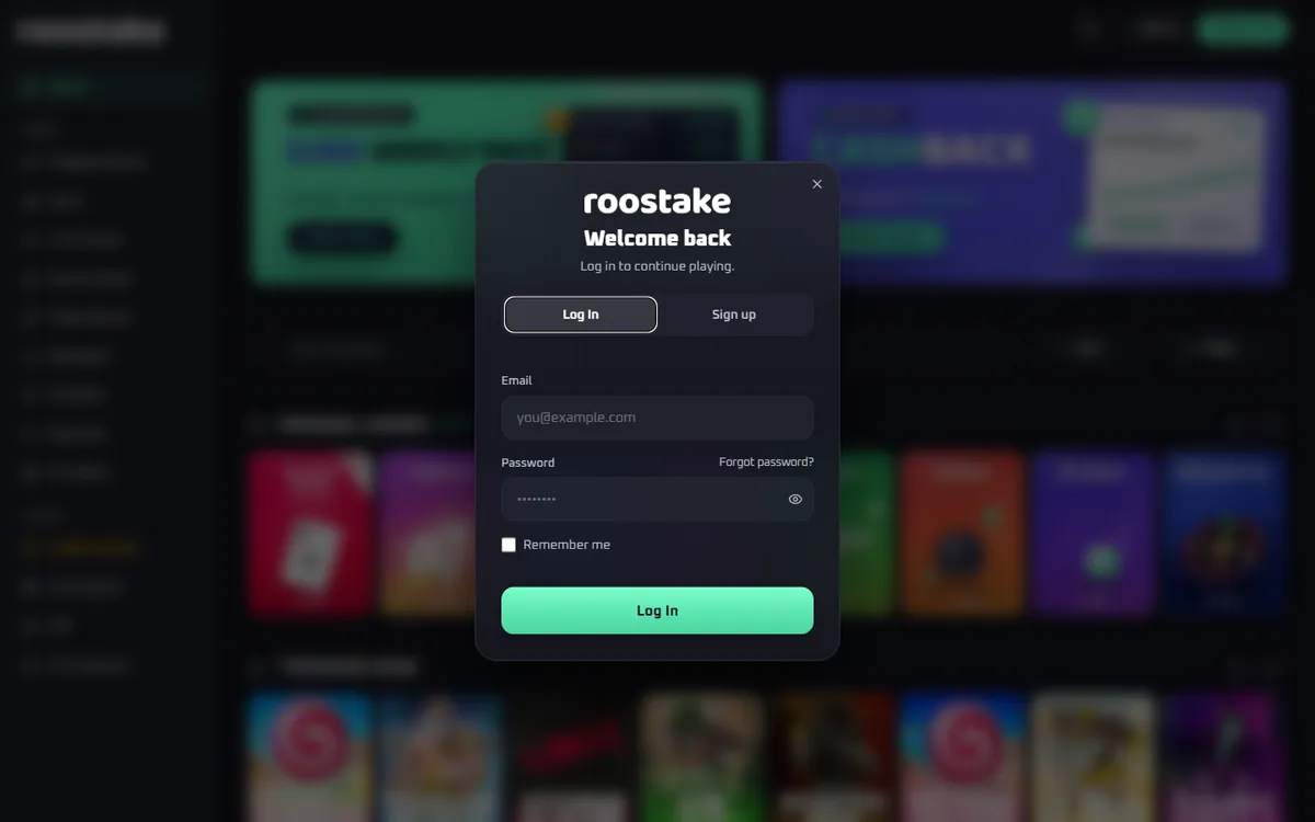 RooStake Casino — Sign-up, captured from Canada